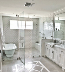 Luxury bathroom with glass shower enclosure